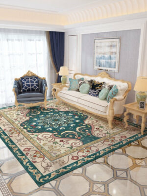 Green Floral Patterned Area Rugs Traditional Vintage Floor Mat Polyester for Bedroom Hall Office Living Room