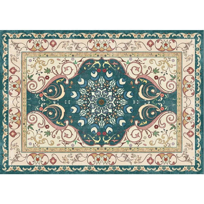 Green Floral Patterned Area Rugs Traditional Vintage Floor Mat Polyester for Bedroom Hall Office Living Room - Image 2