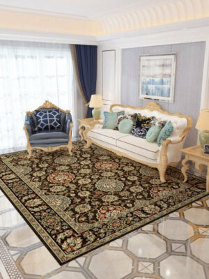 Brown Yellow Floral Vintage Patterned Area Rugs Traditional Floor Mat Polyester for Bedroom Hall Office Living Room