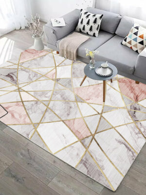 Light Pink Modern Simple Gold Lines Geometric Contemporary Rugs for Living Room Dining Room Bedroom
