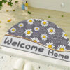 Floral Refreshing Simplicity Chrysanthemum Semicircular Irregular Shape Door Mat for Entryway Kidsroom Bathroom