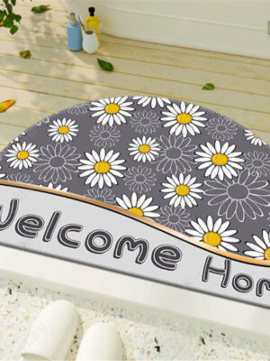Floral Refreshing Simplicity Chrysanthemum Semicircular Irregular Shape Door Mat for Entryway Kidsroom Bathroom