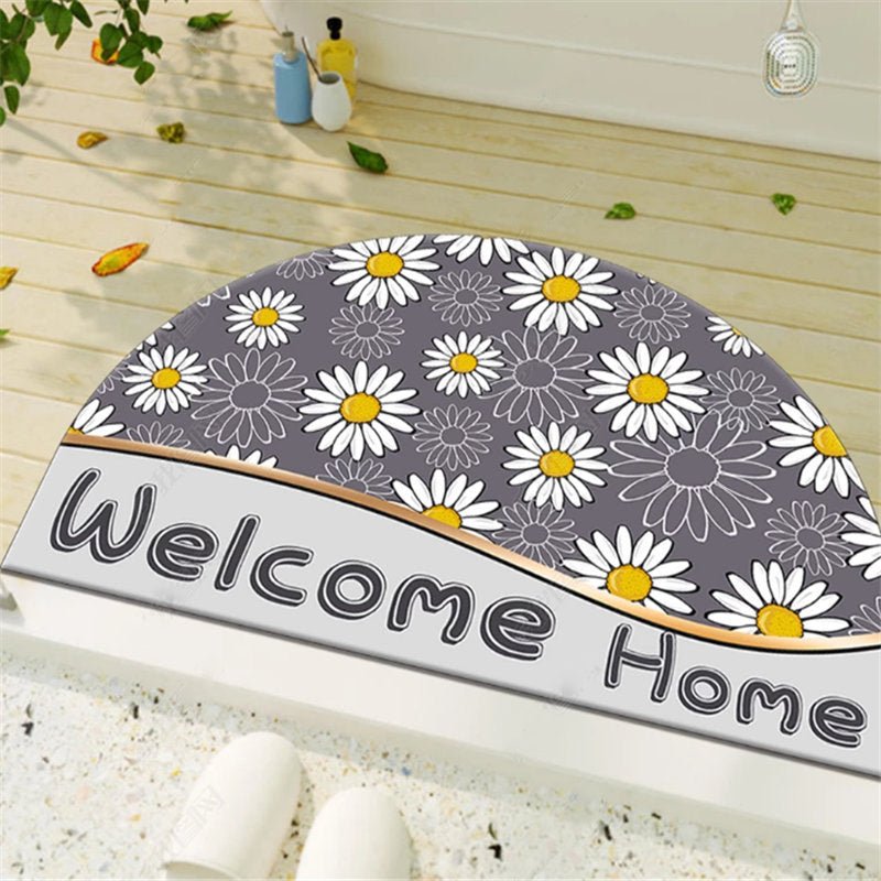 Floral Refreshing Simplicity Chrysanthemum Semicircular Irregular Shape Door Mat for Entryway Kidsroom Bathroom