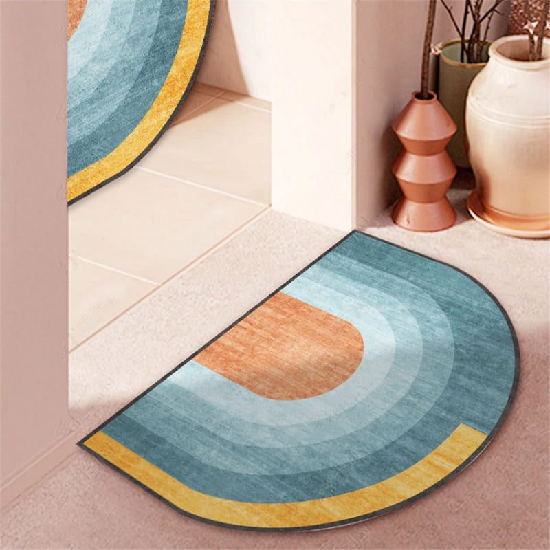 Blue Patterned Simplicity Irregular Shape Door Mat for Entryway Kidsroom Bathroom
