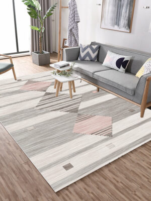 Grey Pink Geometric Modern Contemporary Rugs for Living Room Dining Room Bedroom
