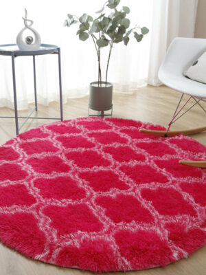 Red Round Soft Comfortable Shaggy Rugs Living Room Bedroom Kids Room Bedside Floor Rugs