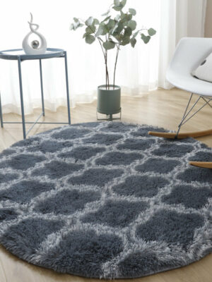 Grey White Geometric Soft Round Comfortable Shaggy Rugs Living Room Bedroom Kids Room Bedside Floor Rugs
