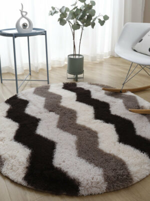 Modern Striped Soft Round Comfortable Shaggy Rugs Living Room Bedroom Kids Room Bedside Floor Rugs
