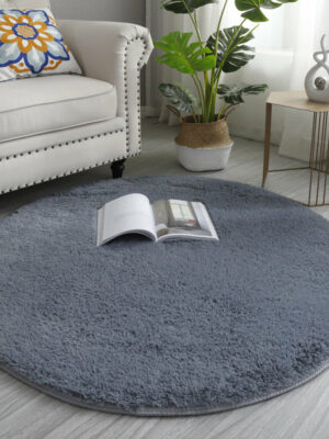 Round Grey Soft Comfortable Plush Rugs Living Room Bedroom Kids Room Bedside Floor Rugs
