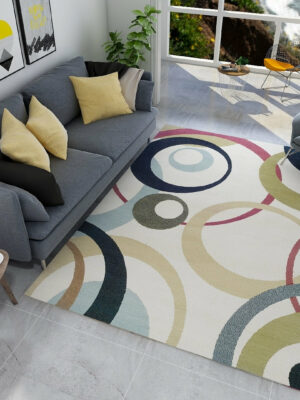 Colourful Circle Modern Geometric Contemporary Rugs for Living Room Dining Room Bedroom