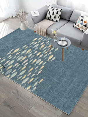 Fishes Pattern Modern Blue Rugs for Living Room Dining Room Bedroom