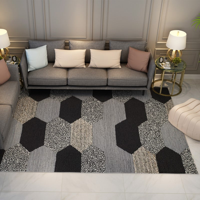 Black Grey Geometric Vintage Polyester Area Rugs Traditional Pattern Floor Carpet for Hall Living Room Office Bedroom - Image 2