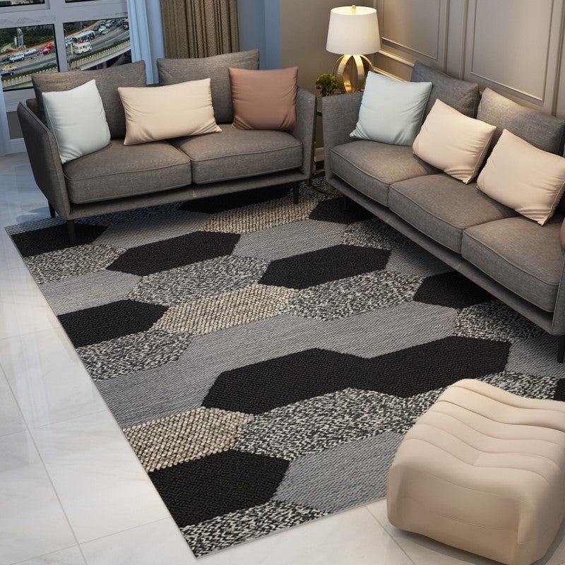 Black Grey Geometric Vintage Polyester Area Rugs Traditional Pattern Floor Carpet for Hall Living Room Office Bedroom - Image 3