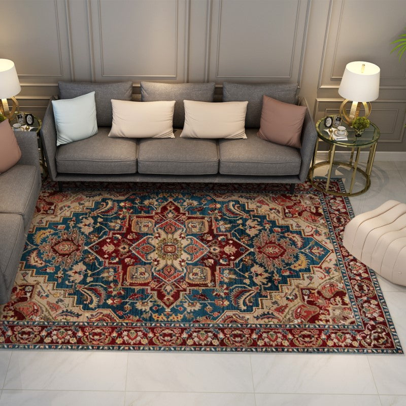Traditional Pattern Area Rugs Floral Vintage Polyester Floor Carpet for Hall Living Room Office Bedroom