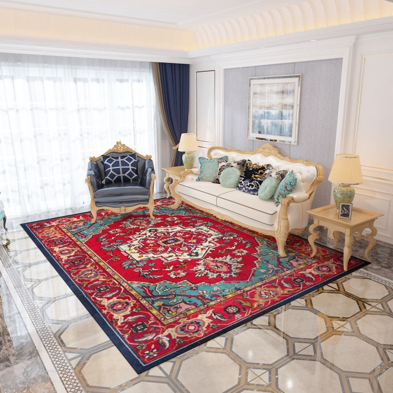 Traditional Red Pattern Floor Carpet Area Rugs Vintage Polyester for Office Bedroom Hall Living Room - Image 2
