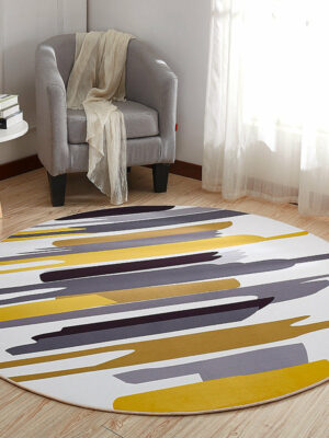 160*160cm Yellow Grey Striped Pattern Modern Round Rug for Living Room Bedroom Kitchen Hall