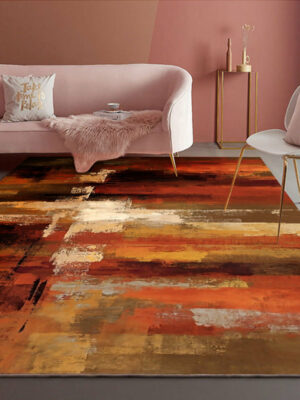 Orange Abstract Modern Patterned Area Rugs Polyester Carpets for Office Living Room Dining Room Bedroom Hall