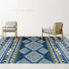 Blue Modern Moroccan Patterned Striped Simple Area Rugs Geometric Polyester Carpets for Dining Room Office Living Room Bedroom Hall