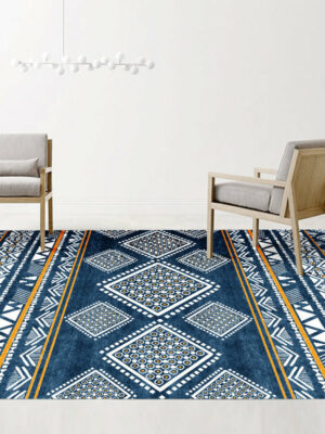 Blue Modern Moroccan Patterned Striped Simple Area Rugs Geometric Polyester Carpets for Dining Room Office Living Room Bedroom Hall