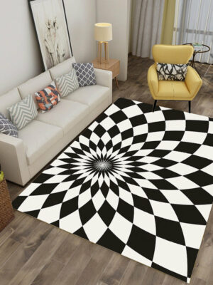 Black White Geometric Printed Modern Contemporary Rugs for Living Room Dining Room Bedroom