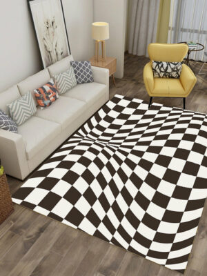 White Black Geometric 3D Optical Modern Contemporary Rugs for Living Room Dining Room Bedroom
