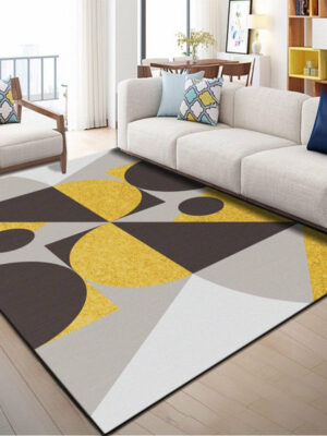 Geometric Yellow Modern Patterned Simple Area Rugs Polyester Carpets for Dining Room Office Living Room Bedroom Hall