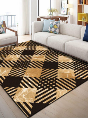 Black Geometric Modern Patterned Polyester Carpets Area Rugs for Bedroom Living Room Hall Dining Room Office