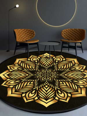 3D Patterned Round Yellow Modern Area Rugs for Living Room Bedroom Office Anti-slip Carpets