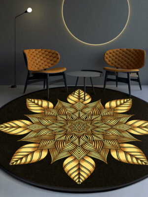 Area Rugs Modern 3D Patterned Round Yellow for Bedroom Living Room Office Anti-slip Carpets