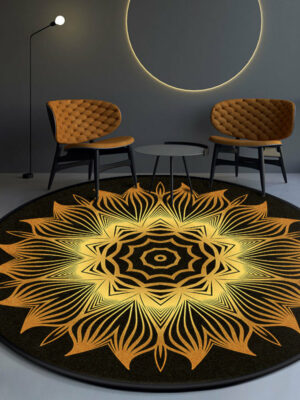 Area Rugs Round Modern Yellow 3D Patterned Floral for Bedroom Living Room Office Anti-slip Carpets