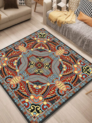 Patterned Traditional Retro Square Polyester Carpets Floral Area Rugs for Dining Room Living Room Bedroom Office Hall
