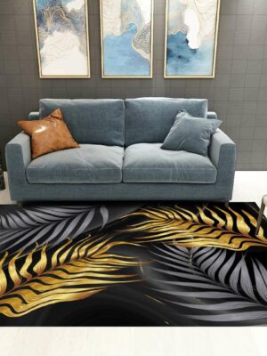 Golden Black Leaves Pattern Modern Contemporary Simple Rugs for Living Room Dining Room Bedroom