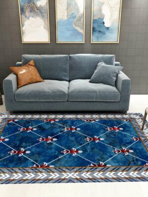 Blue Traditional Printed Simple Rugs for Living Room Dining Room Bedroom