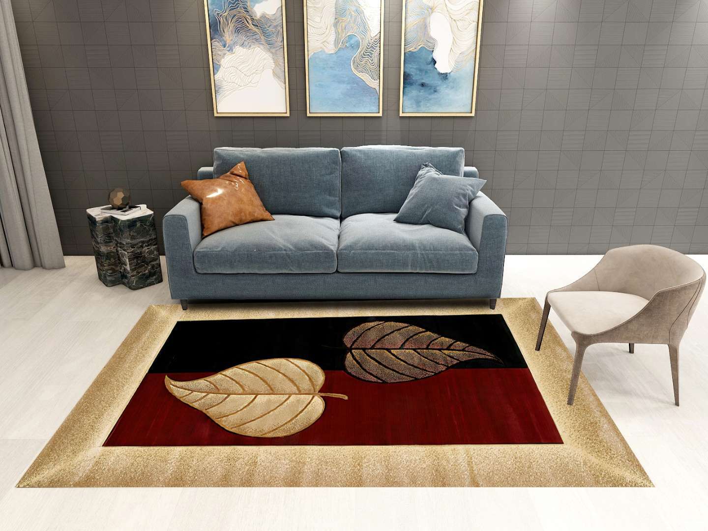 Leaves Pattern Black Red Modern Contemporary Simple Rugs For Living Room Dining Room Bedroom