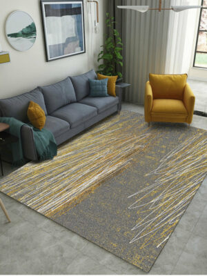 Abstract Grey Golden Lines Pattern Modern Contemporary Simple Geometric Rugs for Living Room Dining Room Bedroom