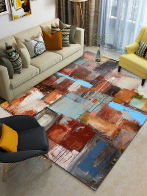 Colourful Cube Geometric Ink Painting Pattern Modern Geometric Contemporary Simple Rugs for Living Room Dining Room Bedroom