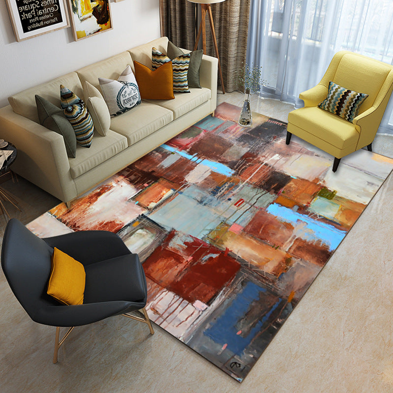 Colourful Cube Geometric Ink Painting Pattern Modern Geometric Contemporary Simple Rugs for Living Room Dining Room Bedroom