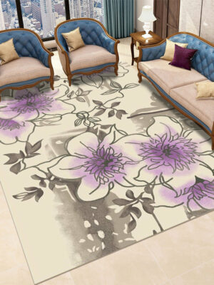 Modern Area Rugs Pueple Floral Patterned Polyester Carpets for Hall Dining Living Room Room Office Kidsroom