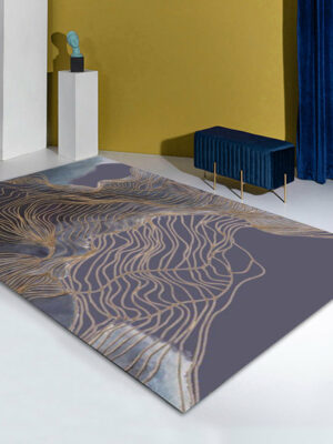 Purple Golden Lines Pattern Modern Contemporary Simple Rugs for Living Room Dining Room Bedroom
