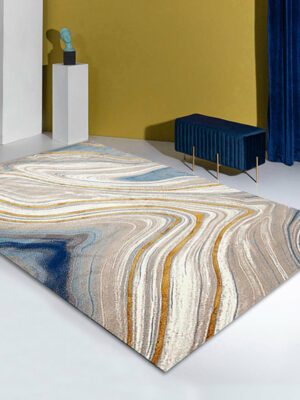 Multi-coloured Curved Lines Pattern Modern Contemporary Simple Rugs for Living Room Dining Room Bedroom