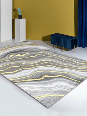 Pretty Grey Golden Lines Pattern Modern Contemporary Simple Rugs for Living Room Dining Room Bedroom