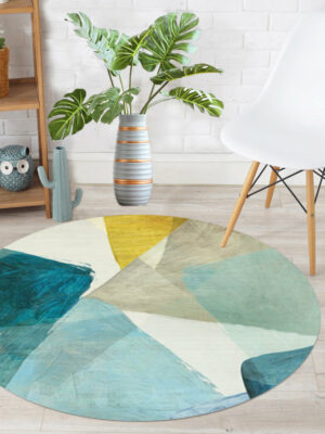 Green Modern Round Geometric Simplicity Polyester Carpets Patterned Area Rugs for Living Room Dining Room Kids room