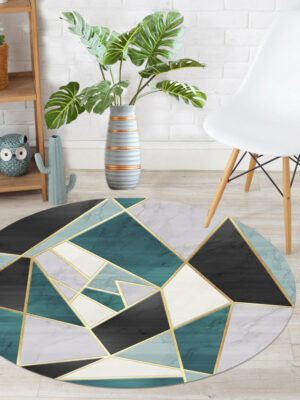 Geometric Green Modern Round Area Rugs Simplicity Polyester Carpets Patterned for Living Room Dining Room Kids room