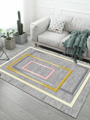Multicolour Rectangle Pattern Grey Modern Simple Contemporary Geometric Rugs for Living Room Dining Room Bedroom