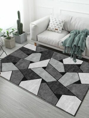 Black Grey Irregular Graphics Pattern Modern Simple Contemporary Geometric Rugs For Living Room Dining Room Bedroom