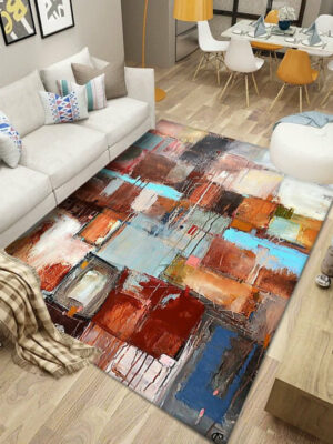 Abstract Modern Orange Pattern Rugs Polyester Carpets for Bedroom Office Hall Living Room Dining Room