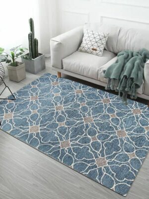 Blue Printed Pattern Modern Simple Contemporary Geometric Rugs For Living Room Dining Room Bedroom