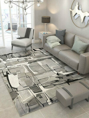 Grey White Abstract Pattern Modern Simple Contemporary Geometric Rugs For Living Room Dining Room Bedroom