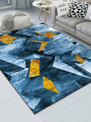 Geometric Modern Blue Patterned Simple Rugs Polyester Carpets for Dining Room Bedroom Office Hall Living Room