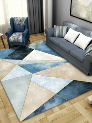 Blue Moroccan Modern Polyester Carpets Geometric Pattern Rugs for Hall Dining Room Bedroom Living Room Office